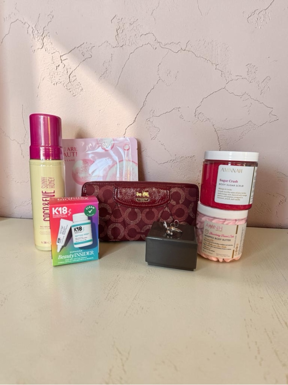 Coach Burgundy and Gold Essentials Accordion Zip Wallet